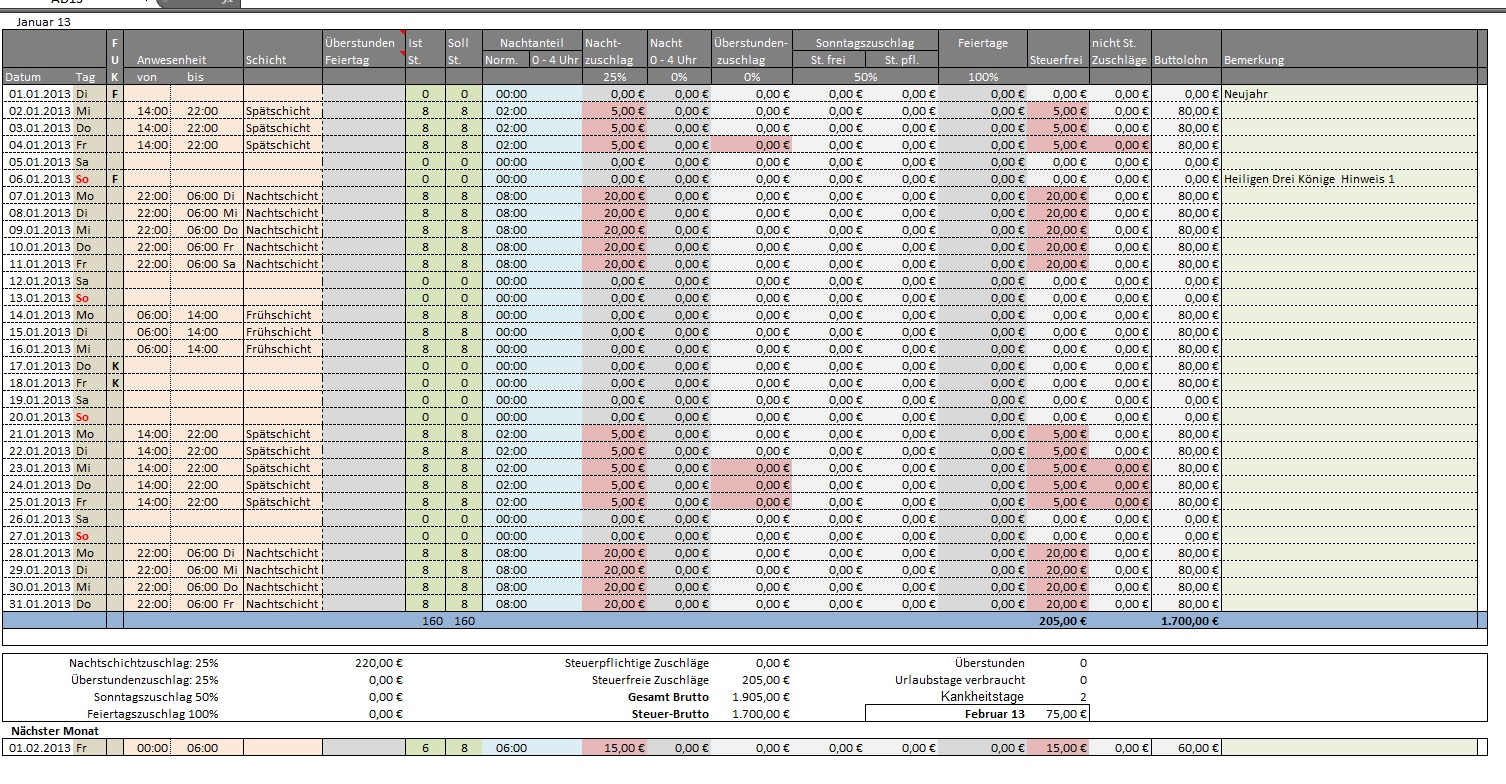 Lohn/ Zuschläge berechnen